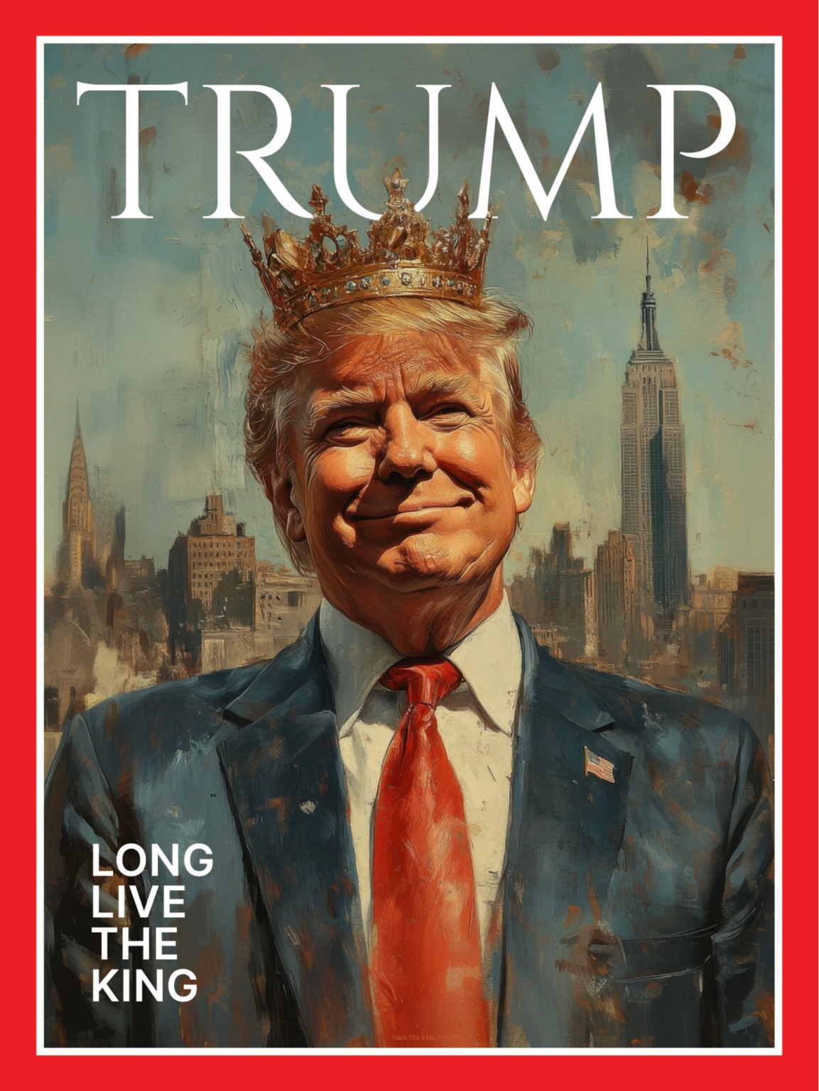 An image posted by the official White House account depicting Trump as a king, on the cover of a Trump-themed parody of Time magazine. Text on the cover reads 'LONG LIVE THE KING'